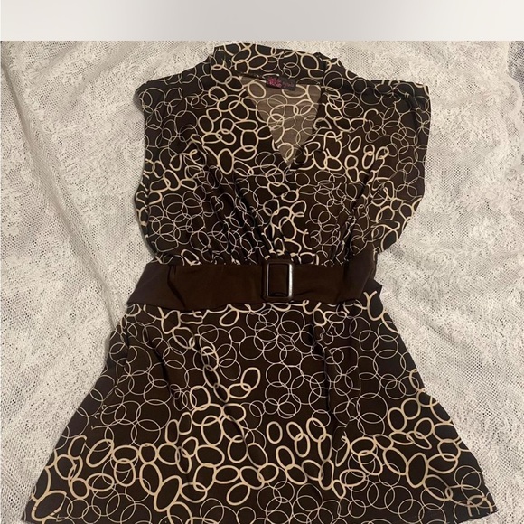 Agenda Tops - Agenda Brown and Cream Circle Pattern Blouse
